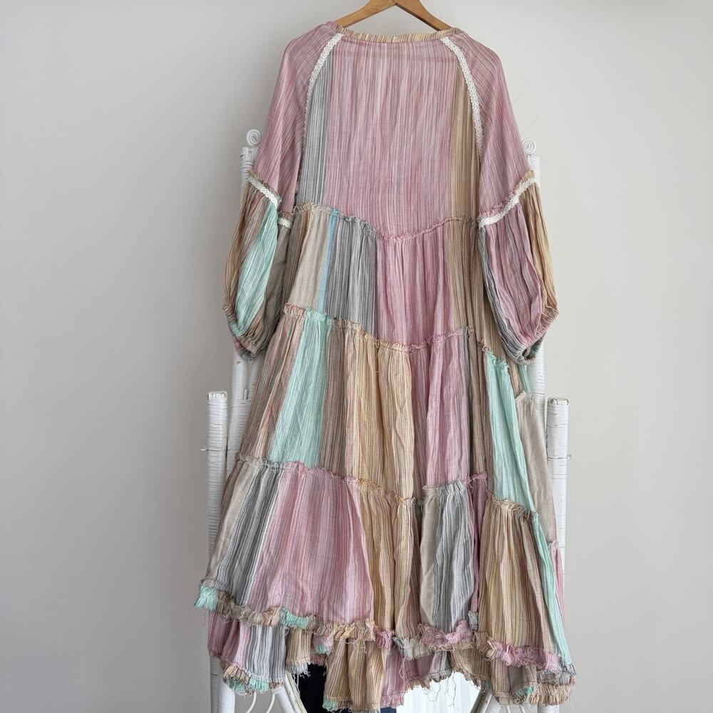 Free People In The Moment Dress Medium Patchwork Tiered Western Boho Angie Smith - Picture 7 of 12